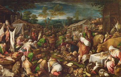 Jaarmarkt, 1580-85 door Francesco Bassano